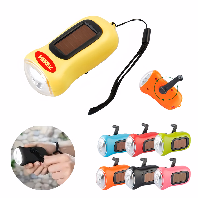 Hand-Crank and Solar Powered Emergency LED Flashlight