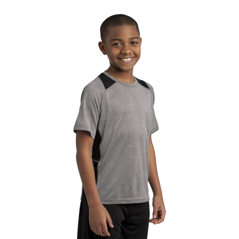 Sport-Tek Youth Heather Colorblock Contender Tee. 1