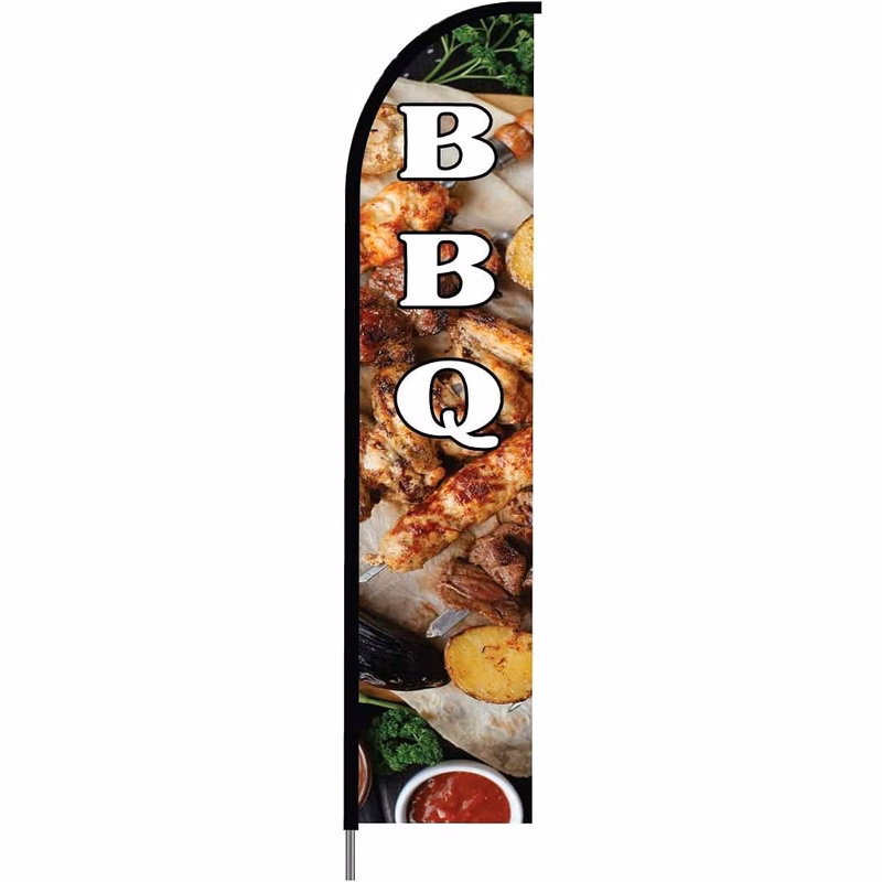 Barbeque BBQ Feather Flag Swooper Banner Pole Kit Outdoor Restaurant and Store Sign Display, 15ft