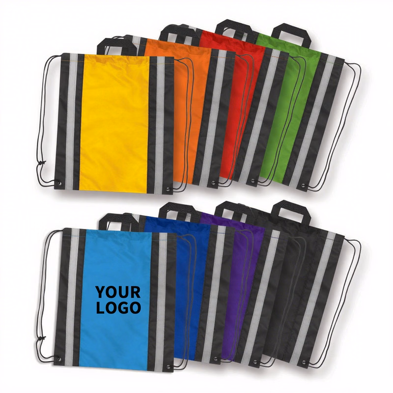 Reflective Drawstring Sports Backpack With Top Handle