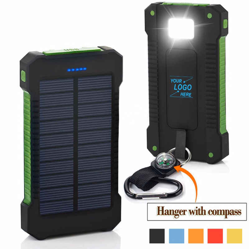 Portable 10000mAh Solar Power Bank w/Dual USB and LED Flashlight