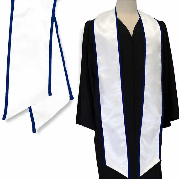 White Graduation Sash with Navy Binded Edge