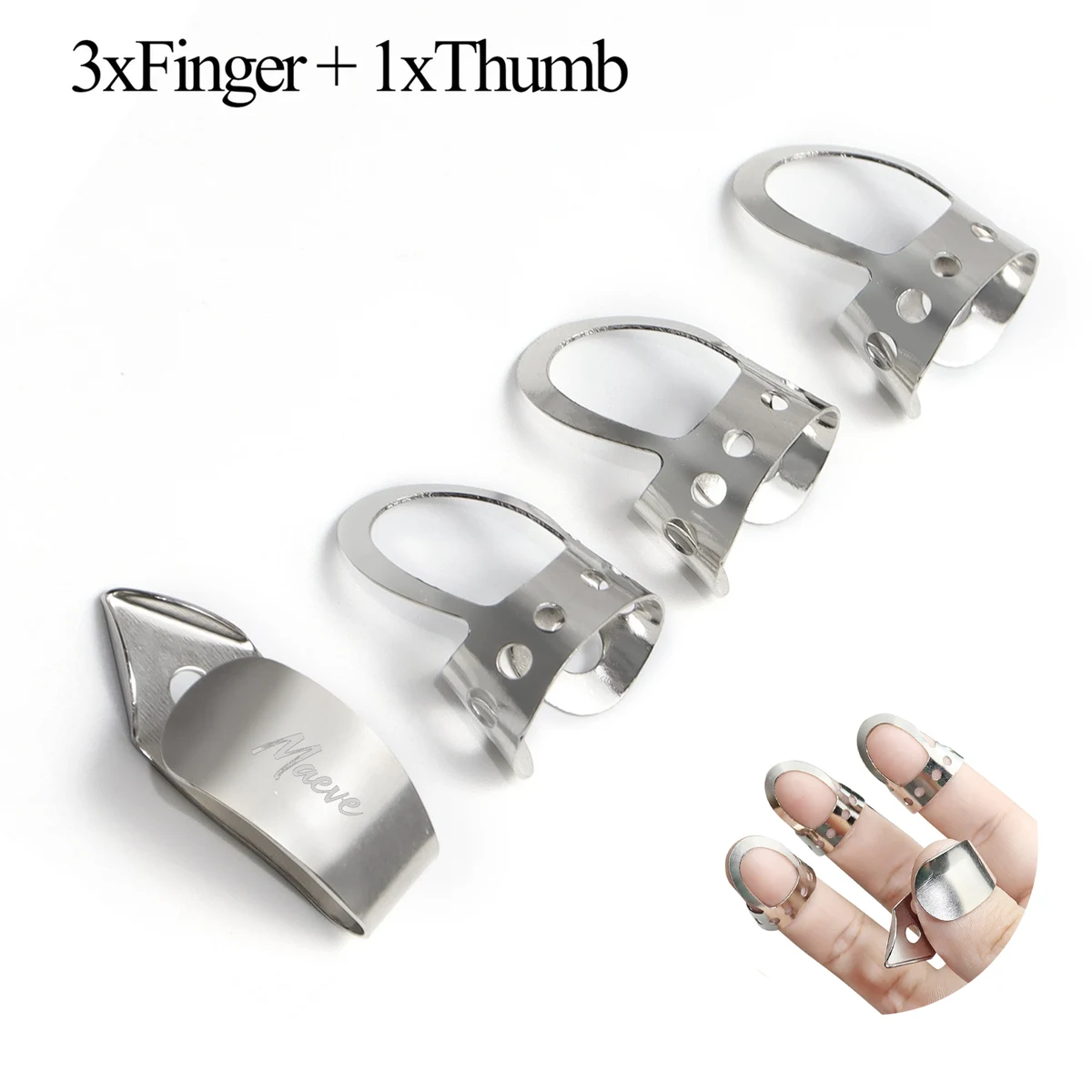 4Pcs Stainless Steel Metal Finger Pick Set 1