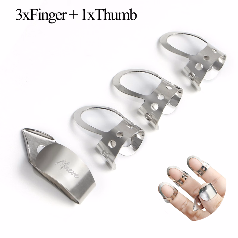 4Pcs Stainless Steel Metal Finger Pick Set