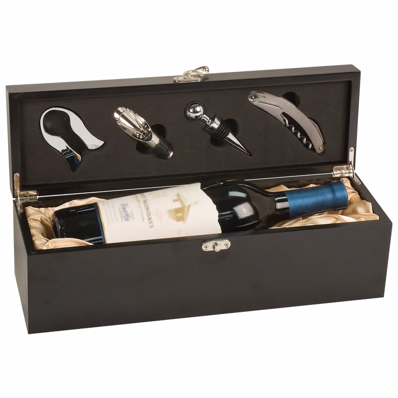 Black Matte Black Finish Single Wine Box with Tools