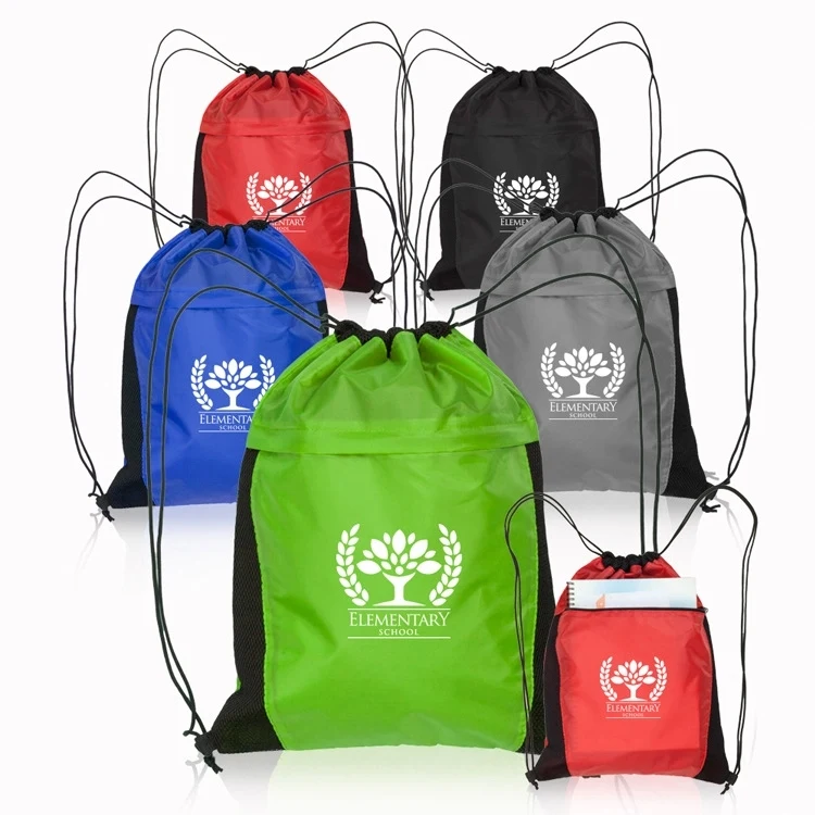 Drawstring Cinch Bag Backpack With Mesh Pocket 1
