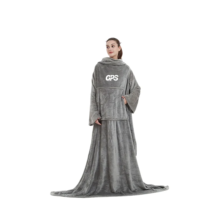 Large Fleece Plush Sleeved Wrap Robe Blanket 1