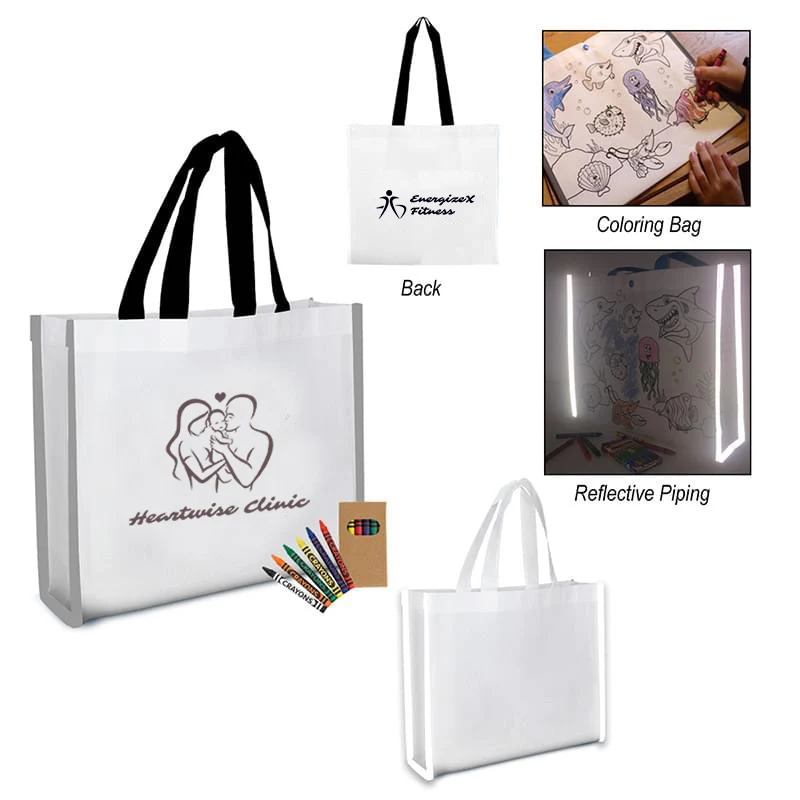Reflective-Accented Colorable Tote with 6-Pack Crayons 1
