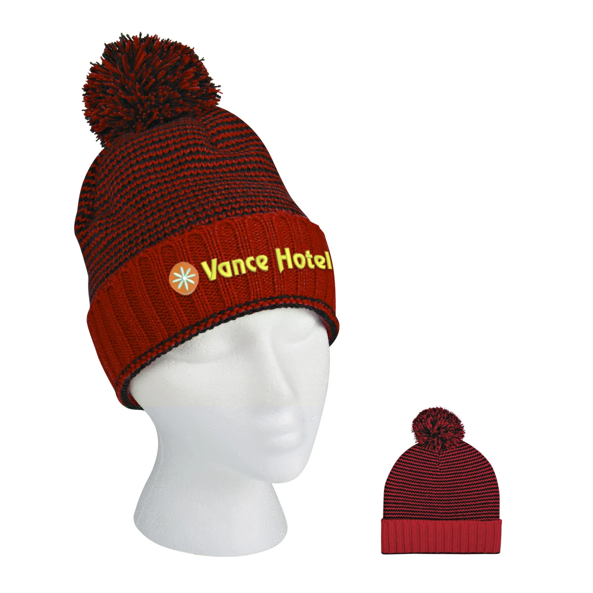 Knit Pom Striped Beanie With Cuff 1