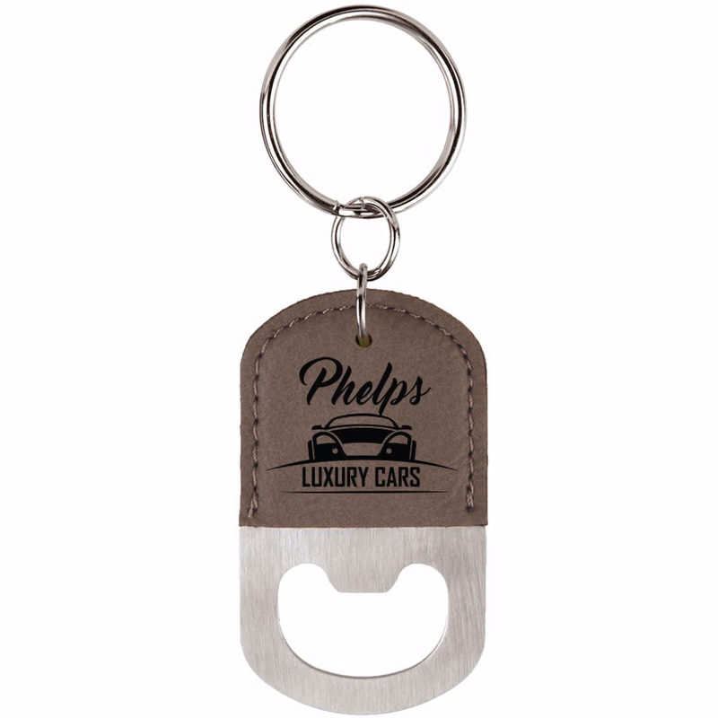 Gray Oval Leatherette Bottle Opener Keychain