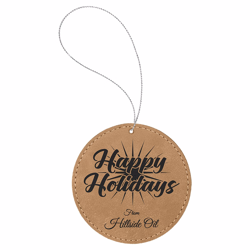 Light Brown Laserable Leatherette Round Ornament w/Silver String