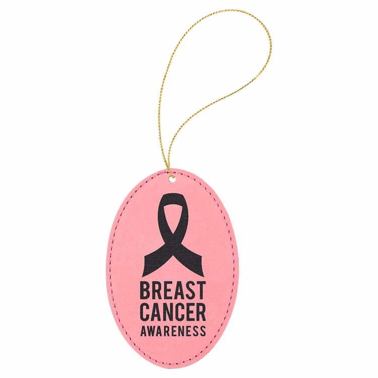 Pink Leatherette Oval Ornament with Gold String