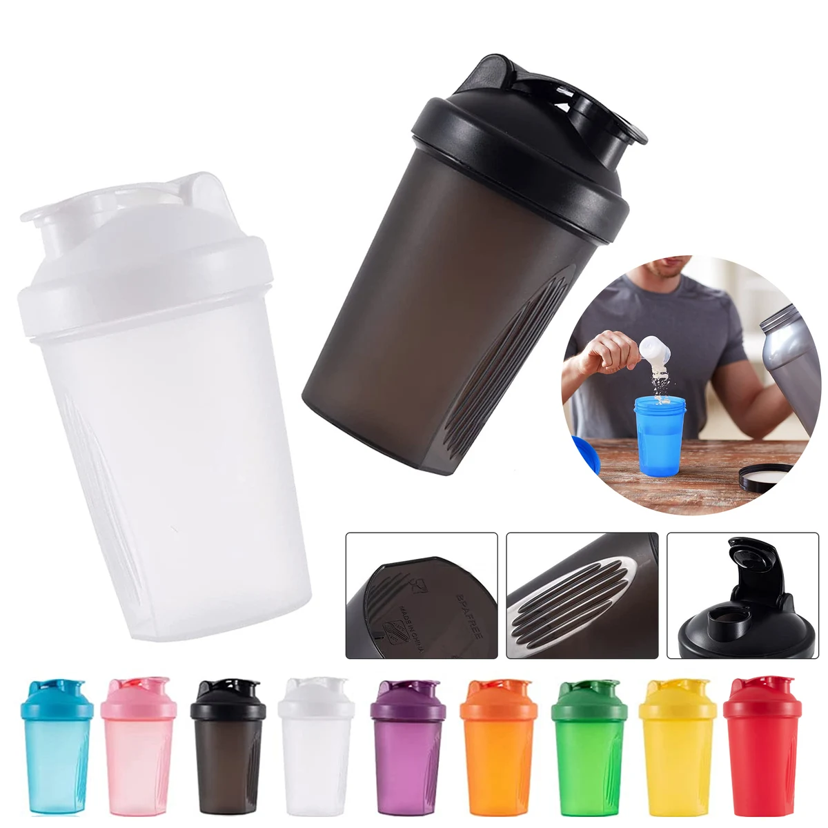13.5 oz Shaker Bottle with Wire Whisk Balls 1