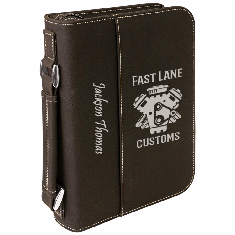 6 3/4" x 9 1/4" Black/Silver Leatherette Book/Bible Cover with Handle & Zipper