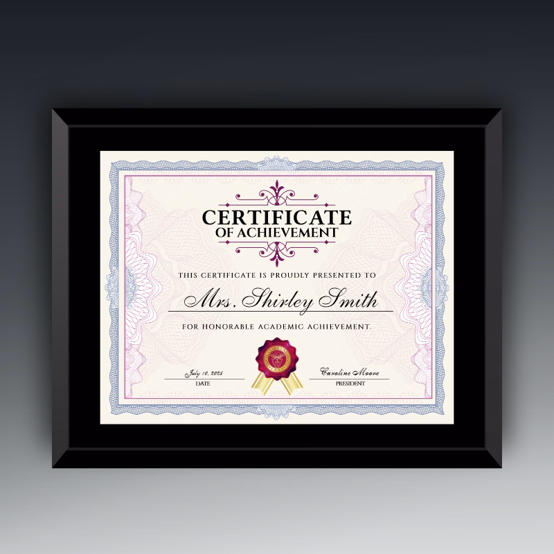 Black Glass Certificate Frame  11" X 14"