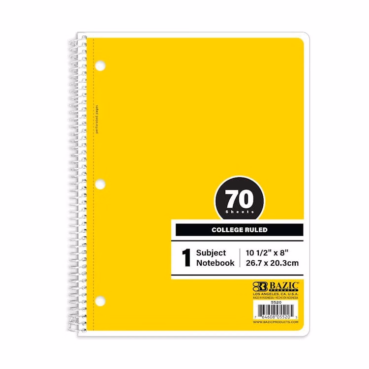 College Ruled Notebooks - 70 Sheets Yellow