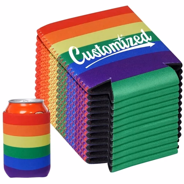 Custom 12 oz Rainbow Neoprene Can Cooler Sleeve — Pride & Diversity Awareness Gift