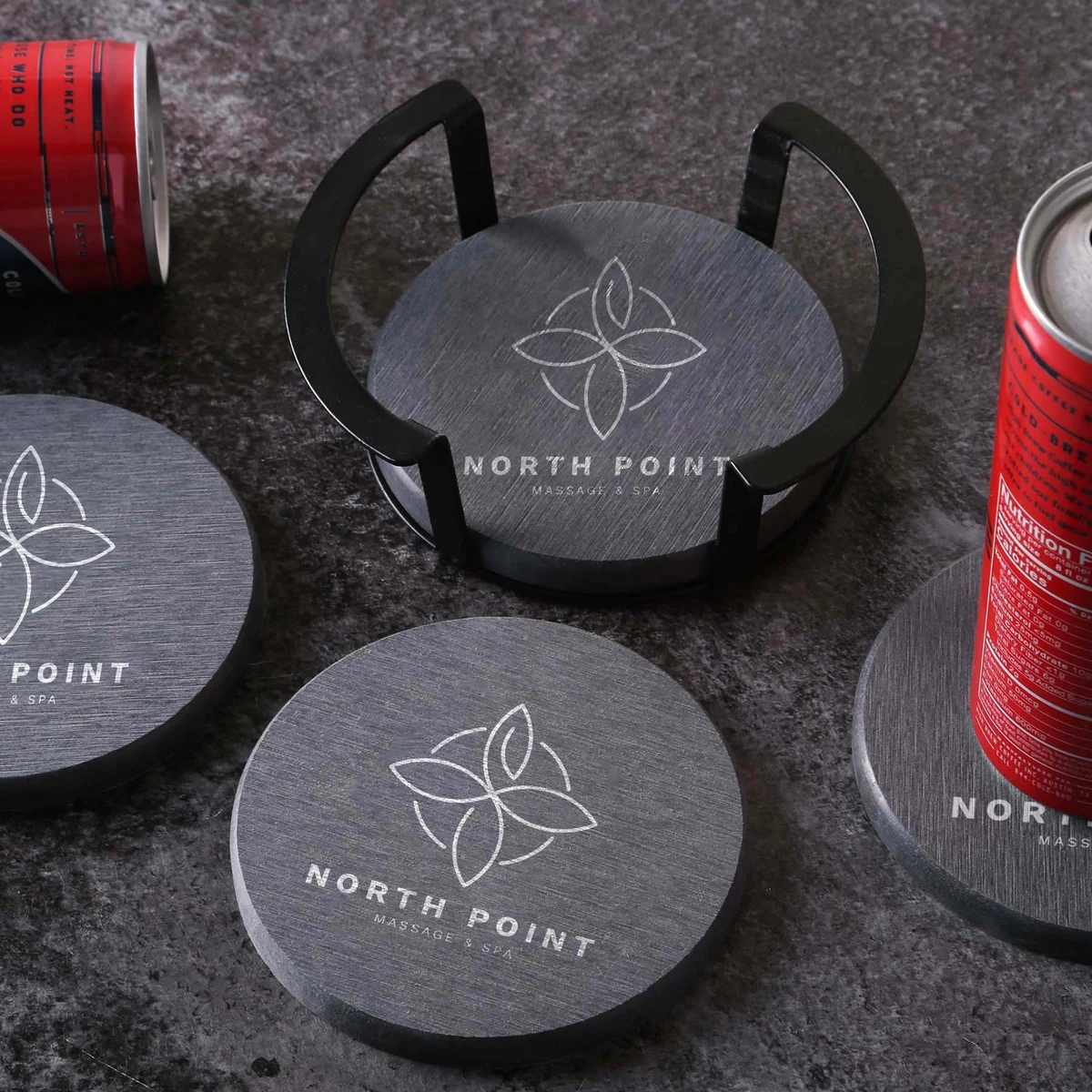 Relic Diatomite Coaster: 4 pc Set in Metal Stand 1