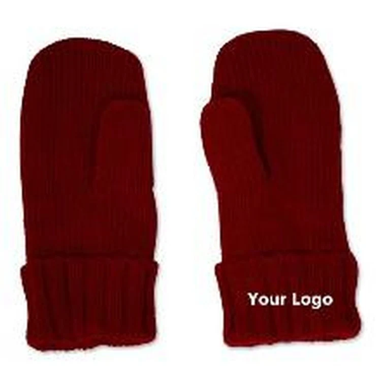 Thick Knitted Mittens (Pair) - Embroidered 1