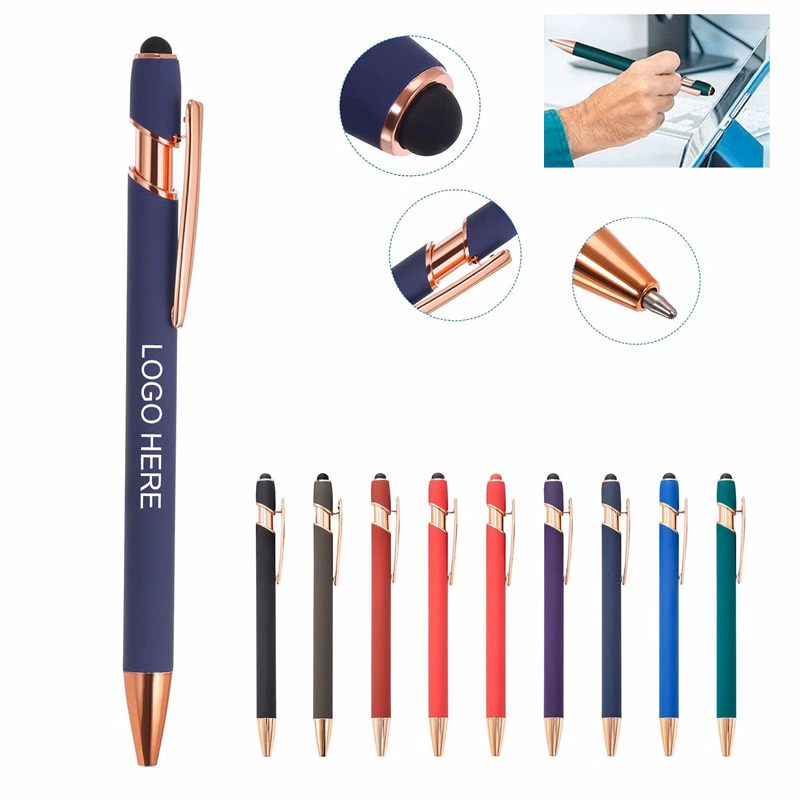 Metal Ballpoint Pen With Stylus Tip Rose Gold