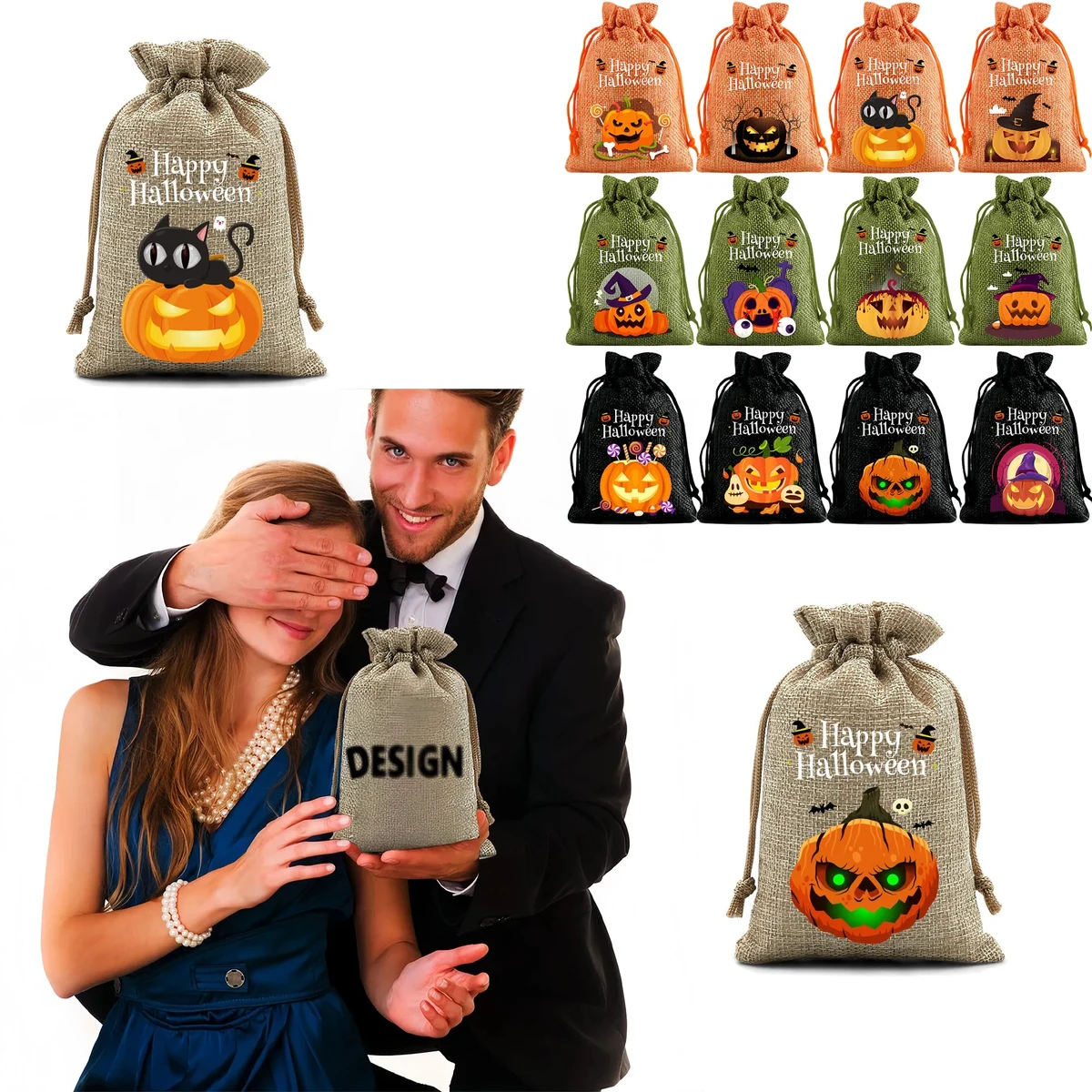 Festive Halloween Burlap Drawstring Gift Bags 1