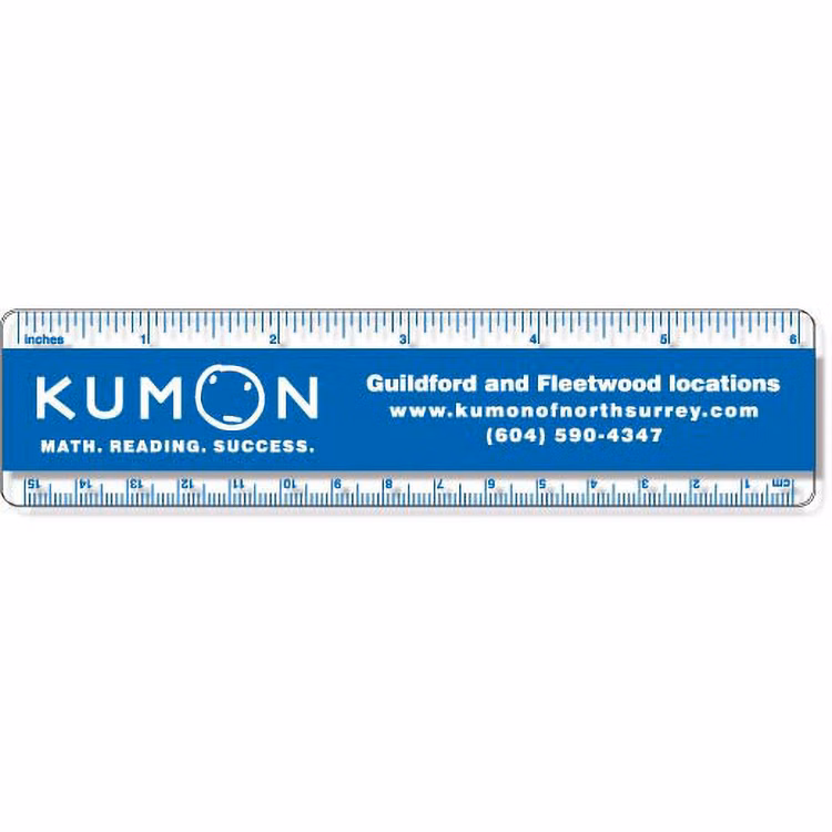 .020 Clear Plastic Rulers 1.5"x6.25" Rectangle / Round Corner, Spot Colour