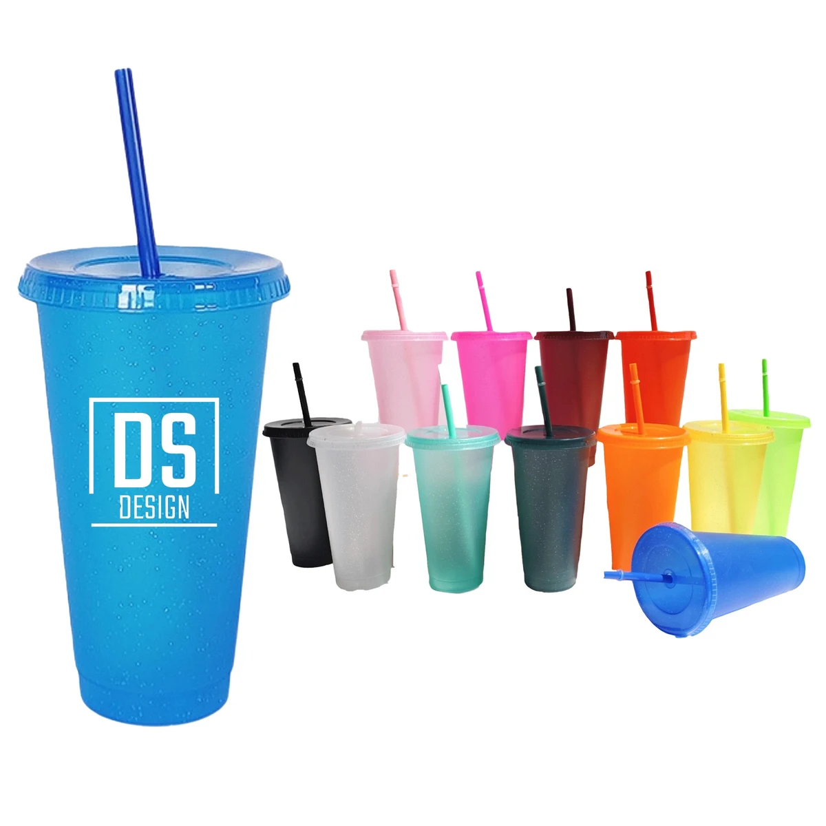 24 Oz. Reusable Plastic Wall Cup With Lid And Straw 1