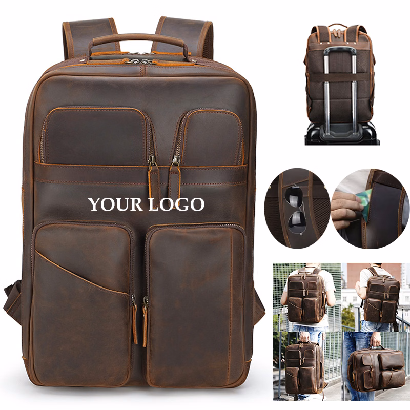 17.3 Inch Full Grain Leather Backpack for Men