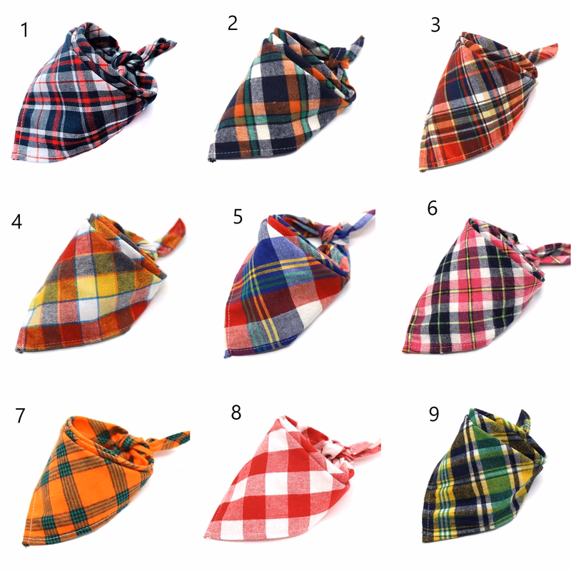 Dog Bandanas Triangle Plaid Bib