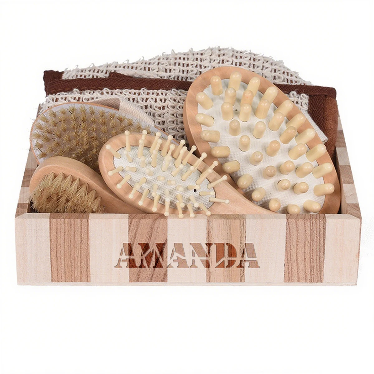7 Pcs Wooden Bath Set w/ Massage Brush 1