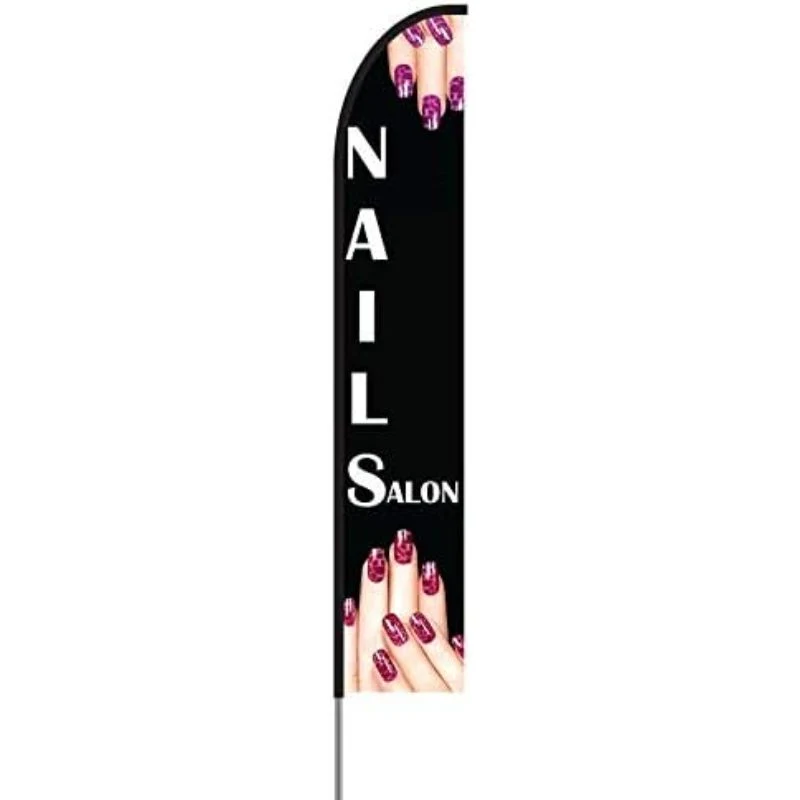 Nails Salon Banner Feather Flag Swooper Pole Kit Outdoor Business Sign Display, 15ft 1