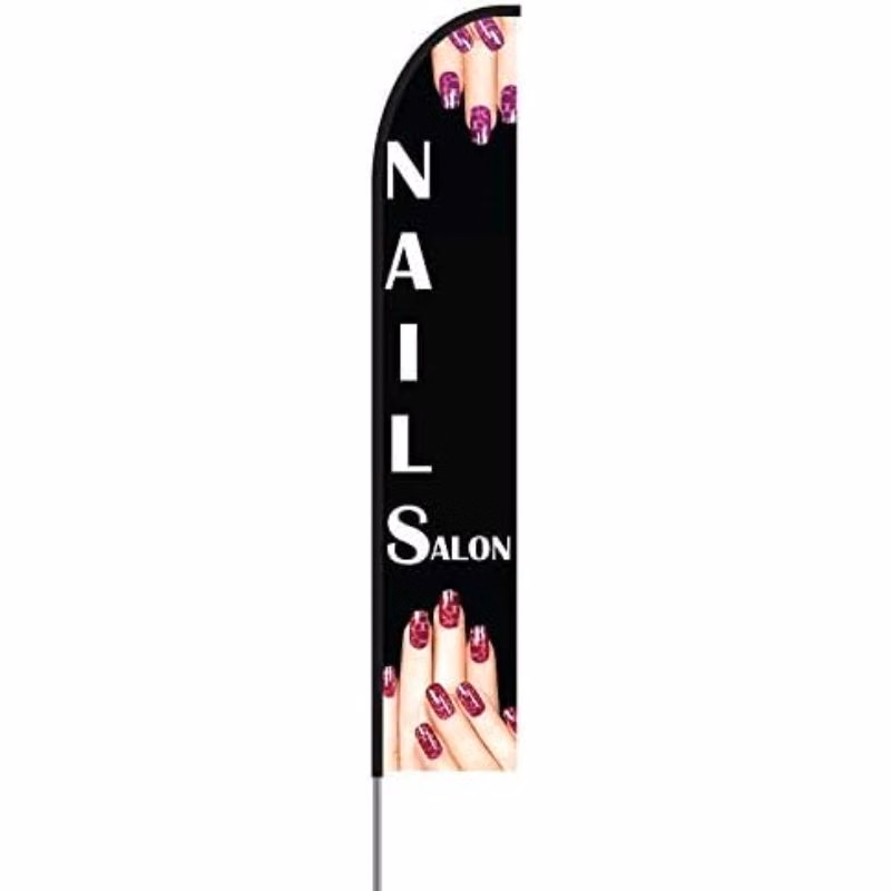 Nails Salon Banner Feather Flag Swooper Pole Kit Outdoor Business Sign Display, 15ft