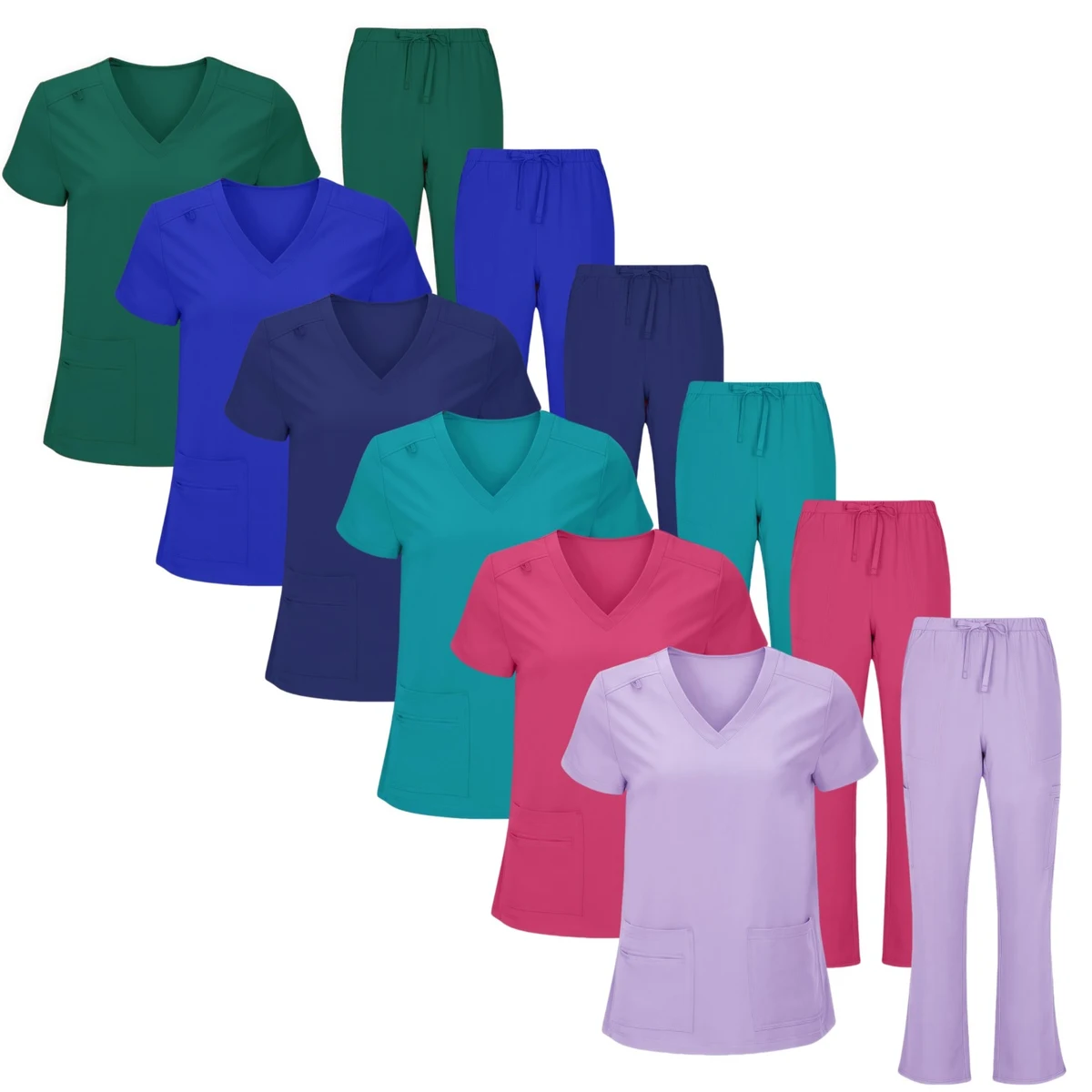 Women's Cool Stretch V-Neck Top and Cargo Pant Scrub Set 1