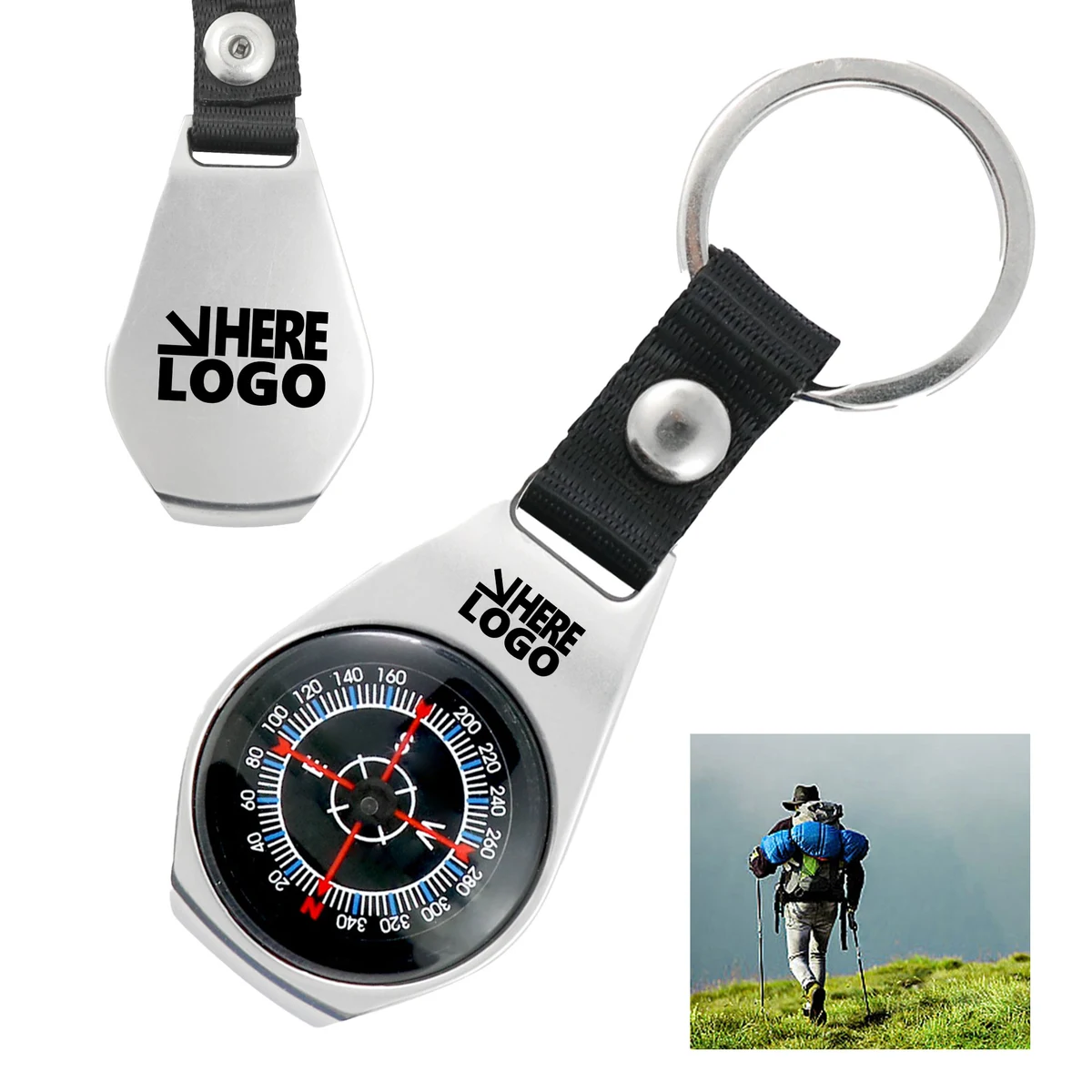 MOQ 20 Compass Key Tag Outdoor Alloy Handheld Keychain 1
