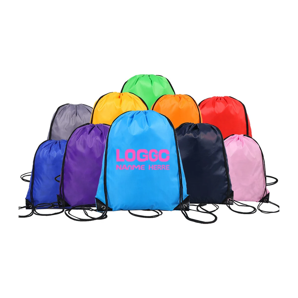 Reflective Stripe Polyester Drawstring Bag Backpack 1