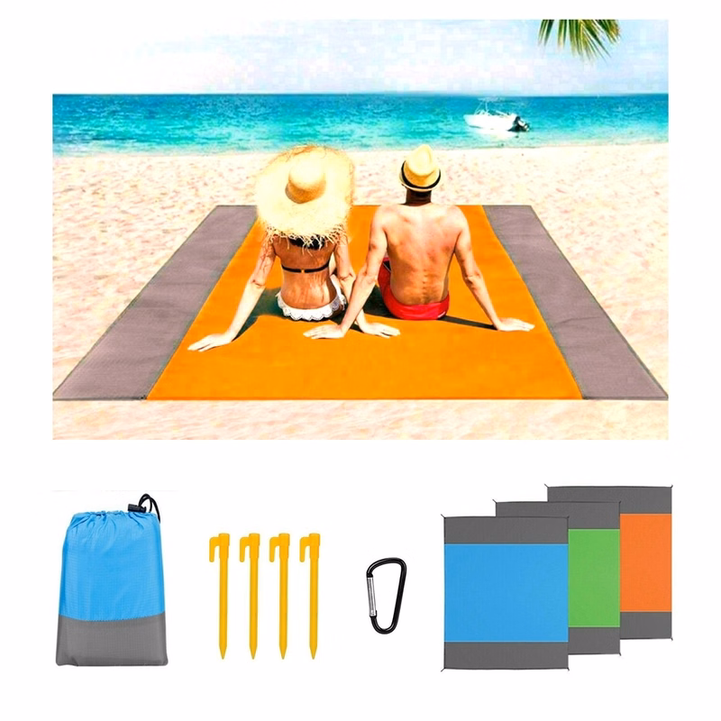 Foldable Waterproof Sandproof Beach Mat w/ 4 Stakes