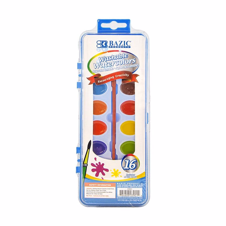 Watercolor Set with Brush - 16 Colors Washable