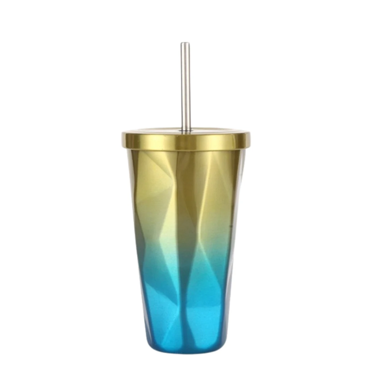 16 Ounce Diamond Shape Travel Tumbler With Straw 2.75" x 7.1" 1