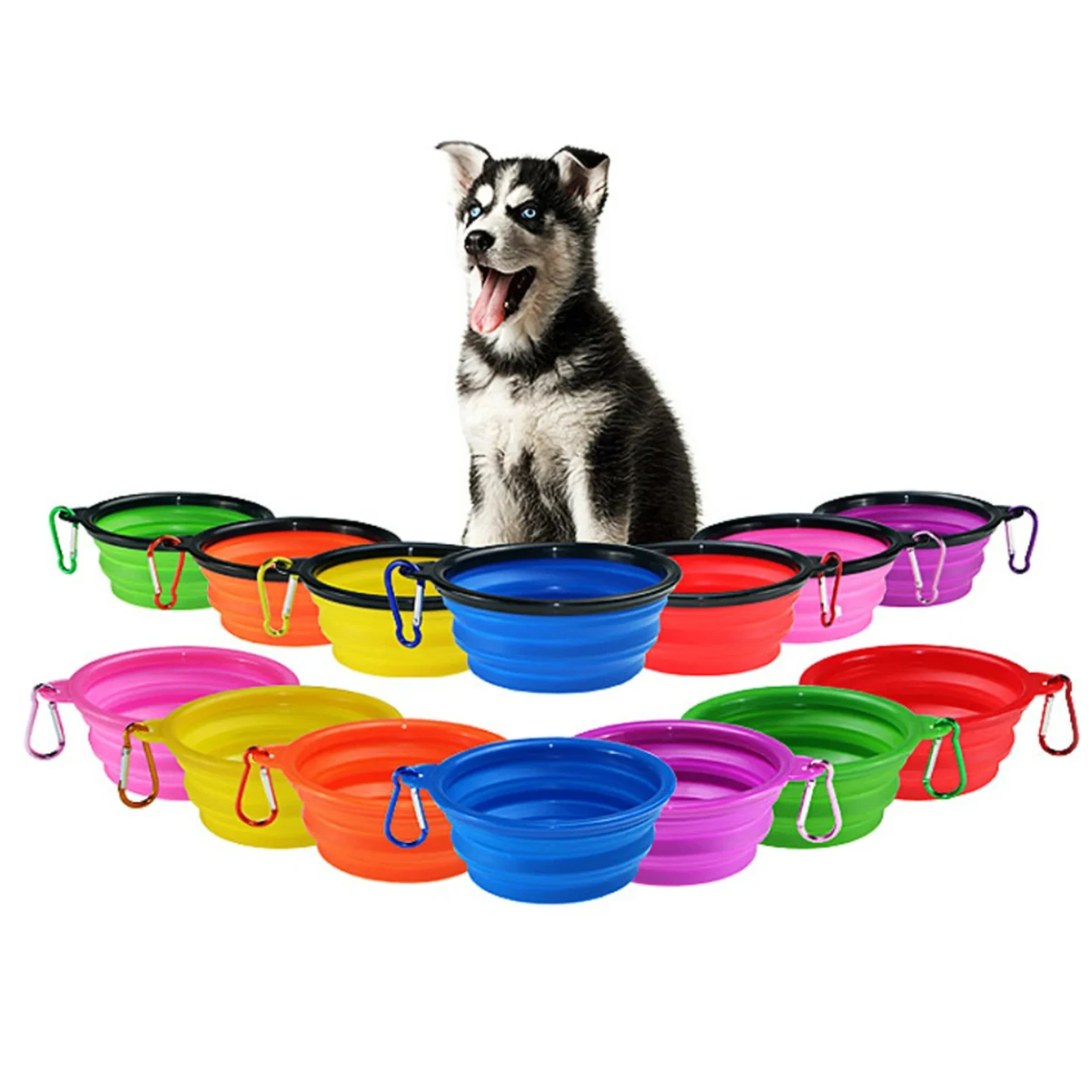 Portable Pet Collapsible Bowl with Carabiner 1