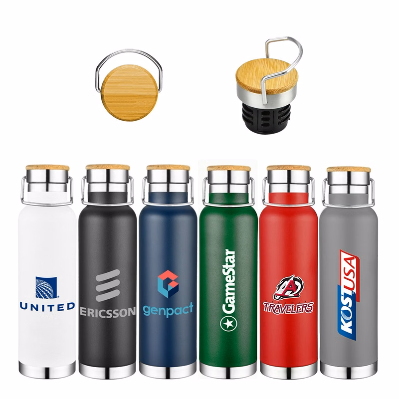 22 oz Stainless Steel Sport & Gym & Hiking Water Bottle With Wood Lid