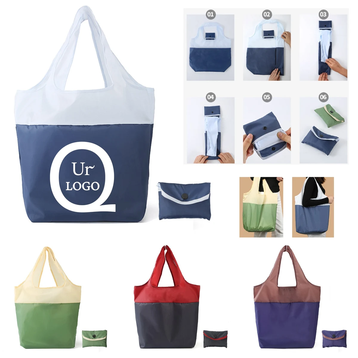 Two-Tone Folding Shopping Bag, custom tote bag with logo imprint 1
