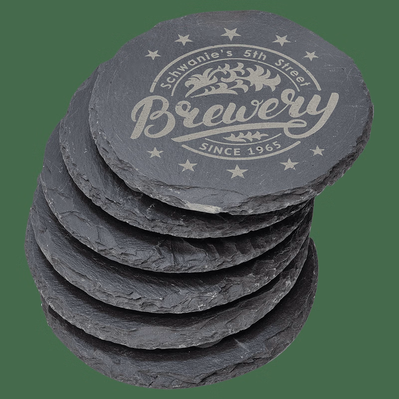 4" Round Slate Coaster Set-6 Piece