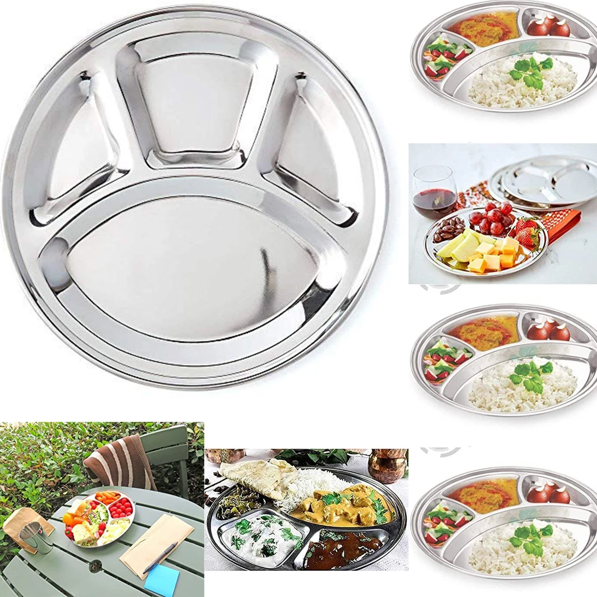 Stainless Steel Round Compartment Dinner Plate 1