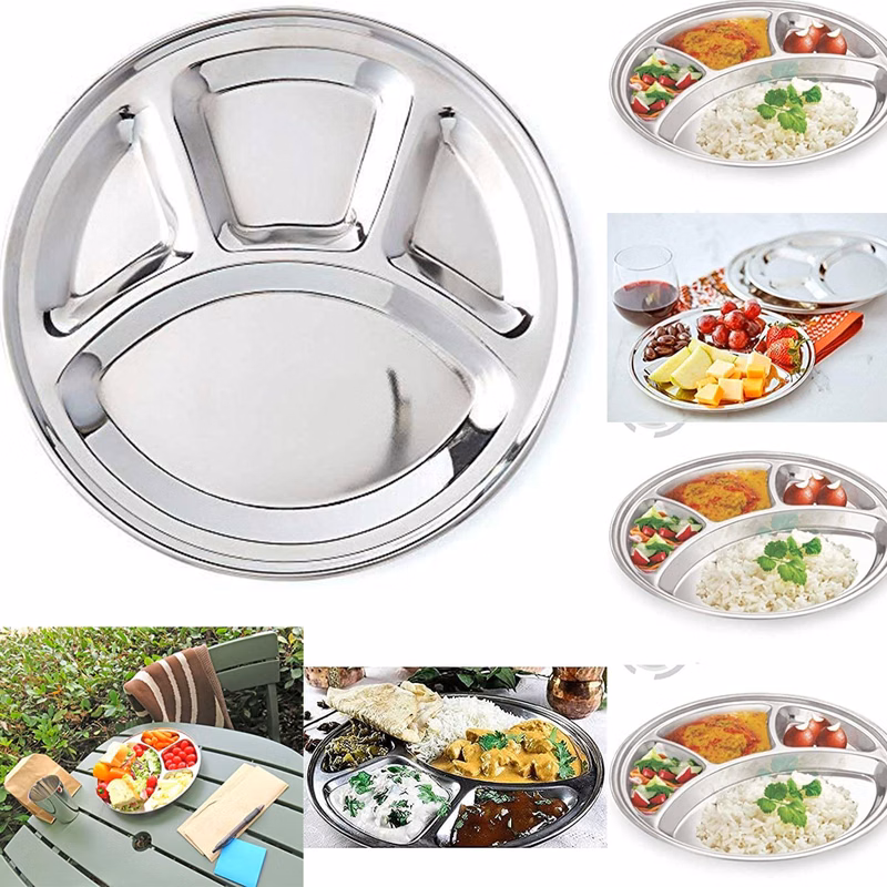 Stainless Steel Round Compartment Dinner Plate