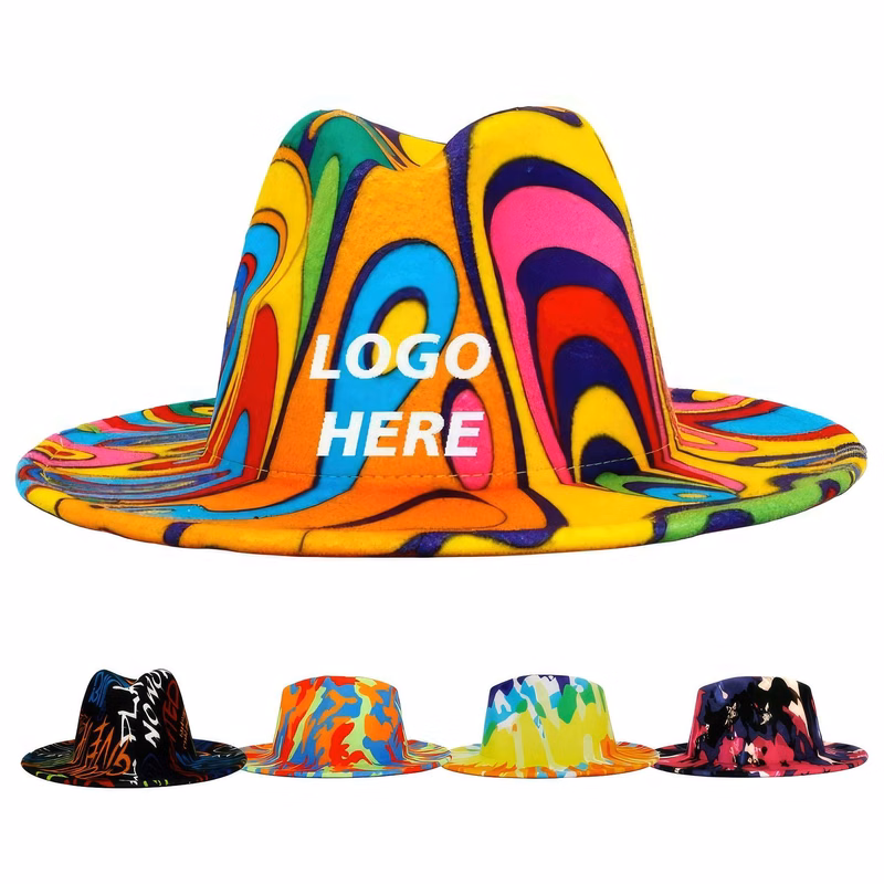 Custom Tie-dye Flat Brim Fedora Hat for Women Men