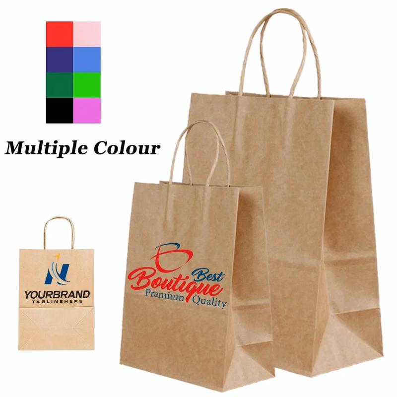 2 Sizes Reusable Multiple Color Kraft Paper Tote Bag