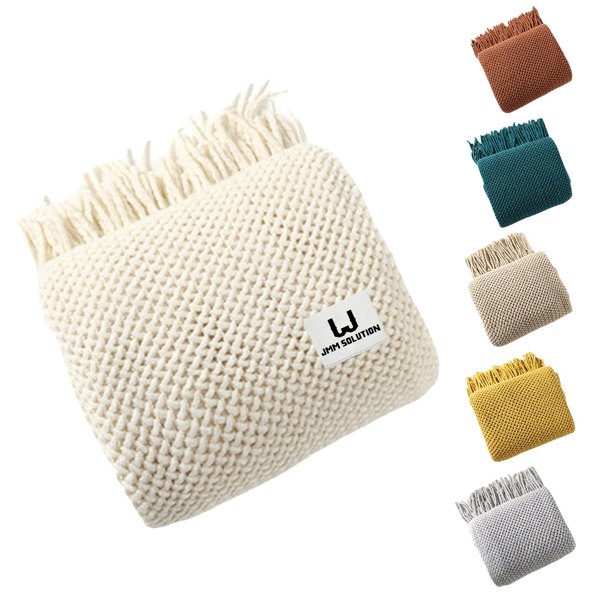 Knit Acrylic Blanket W/ Fringe 1