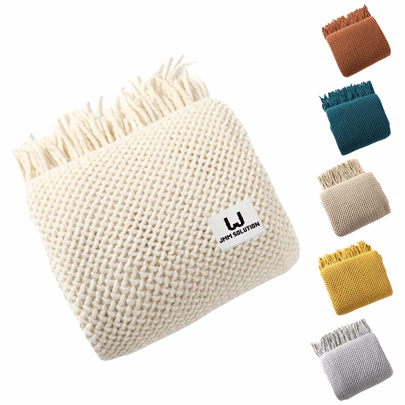 Knit Acrylic Blanket W/ Fringe