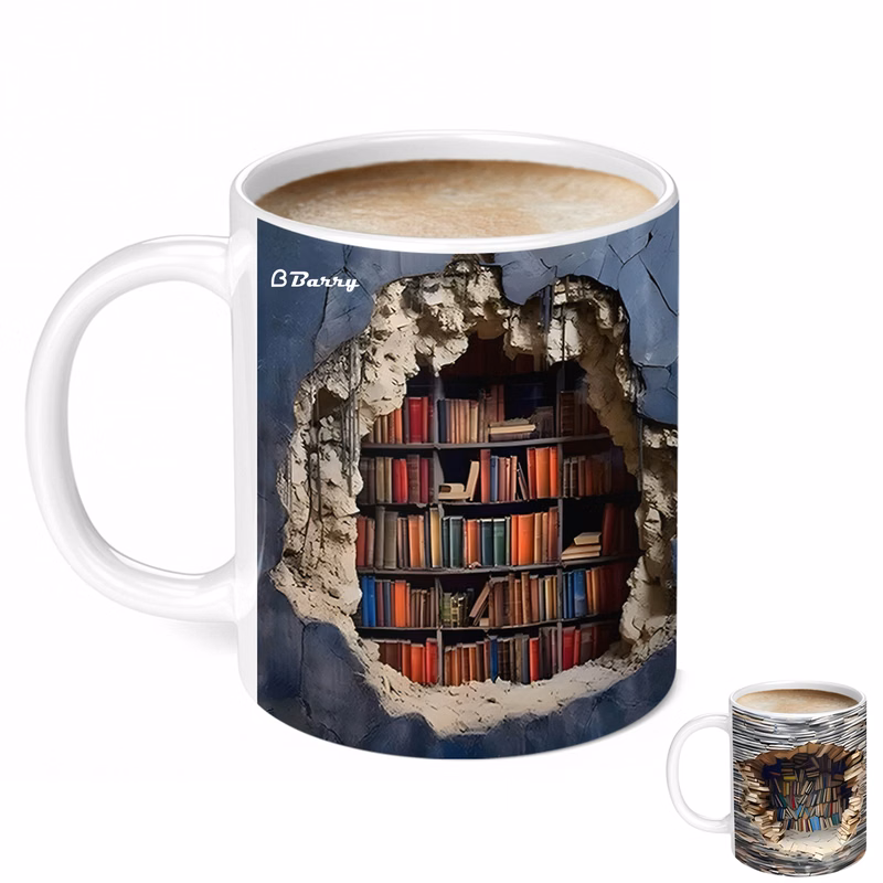 11Oz 3D Effect Bookshelf Ceramic Mug