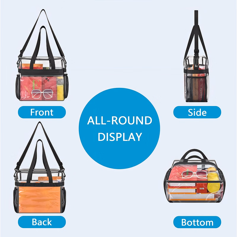Heavy Duty 50C (0.5mm) PVC Clear Tote Bag w/ Side Pocket